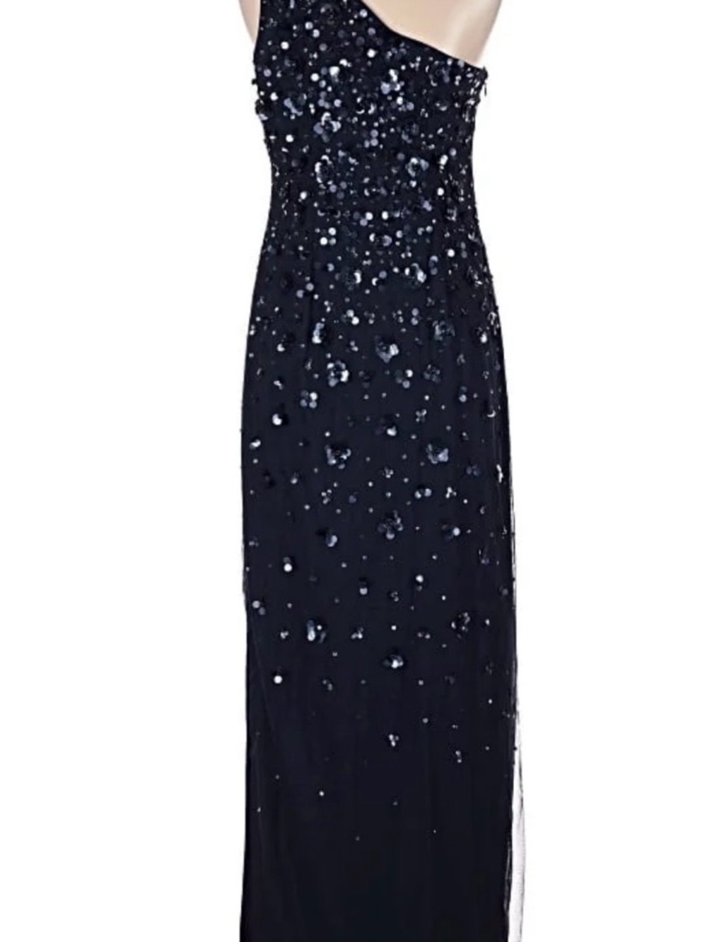 Adrianna Papell Navy One-Shoulder Sequin Floral Evening Dress